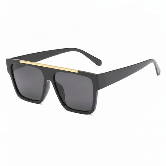 Flat Top Square Sunglasses with Gold Bar