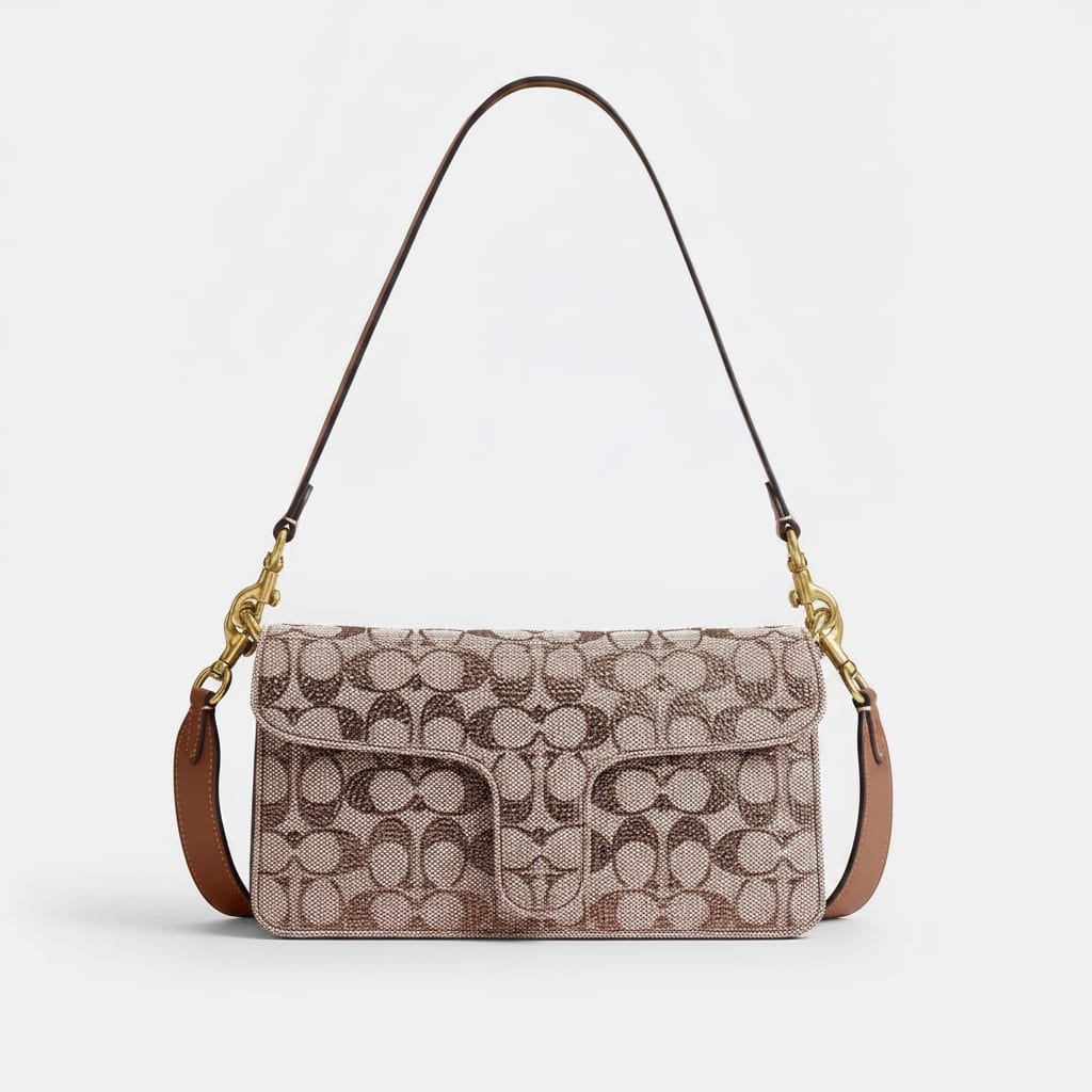Crystal Embellished Jacquard Shoulder Bag