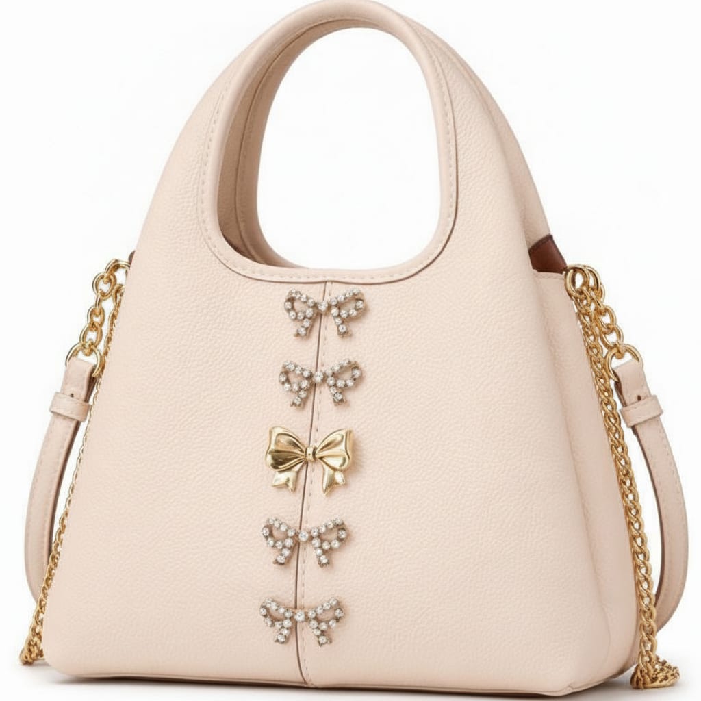 Cream Ribbon Accent Handbag