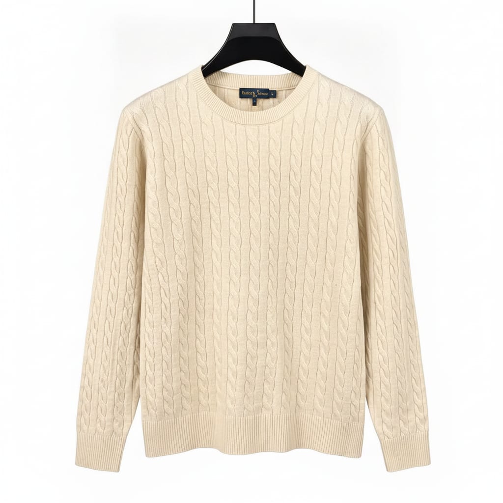 Cream Cable Knit Crewneck Sweater
