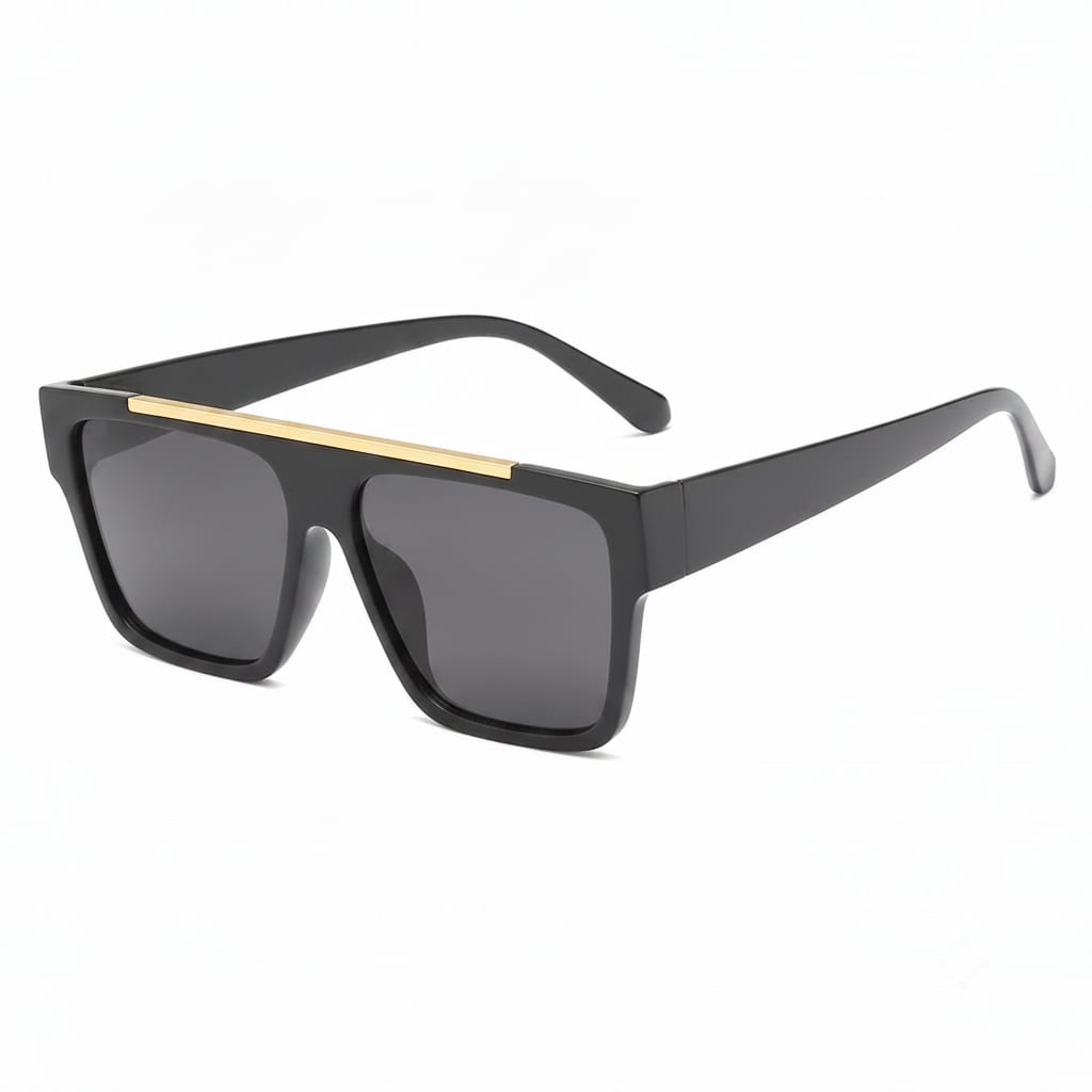Flat Top Square Sunglasses with Gold Bar
