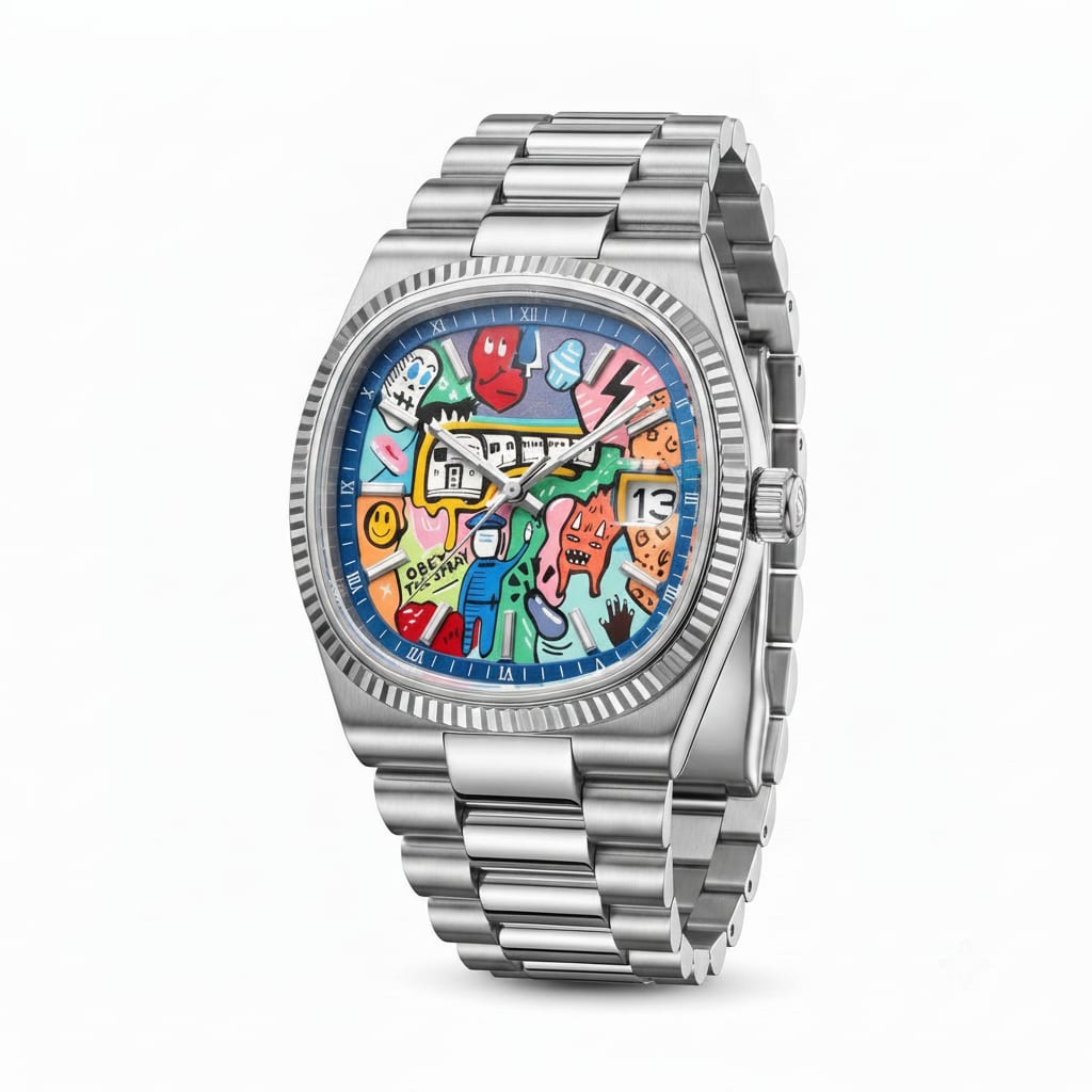 Stainless Steel Watch with Art-Inspired Dial