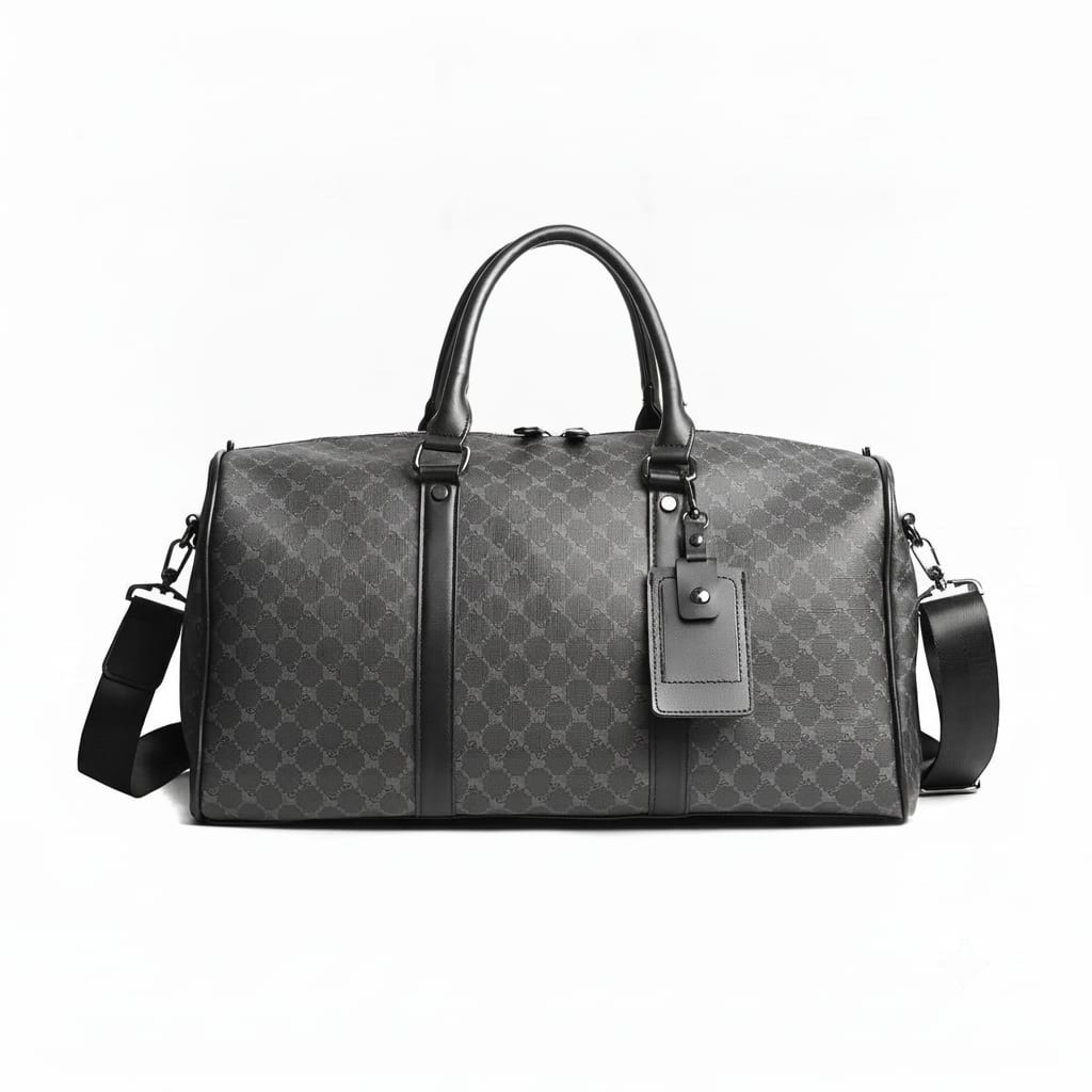 Black Monogram Pattern Weekender Duffle Bag