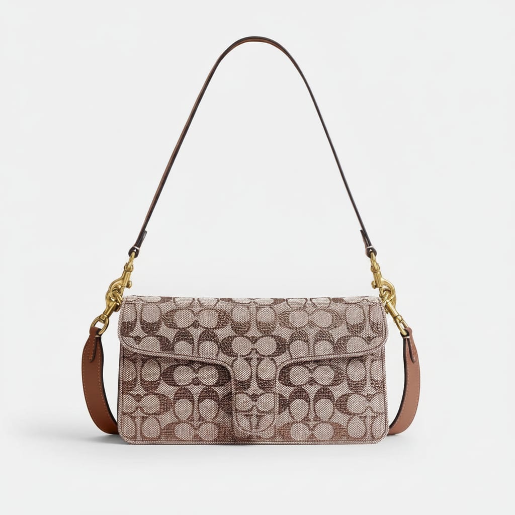 Jacquard Shoulder Bag with Crystal Pattern, Size 26