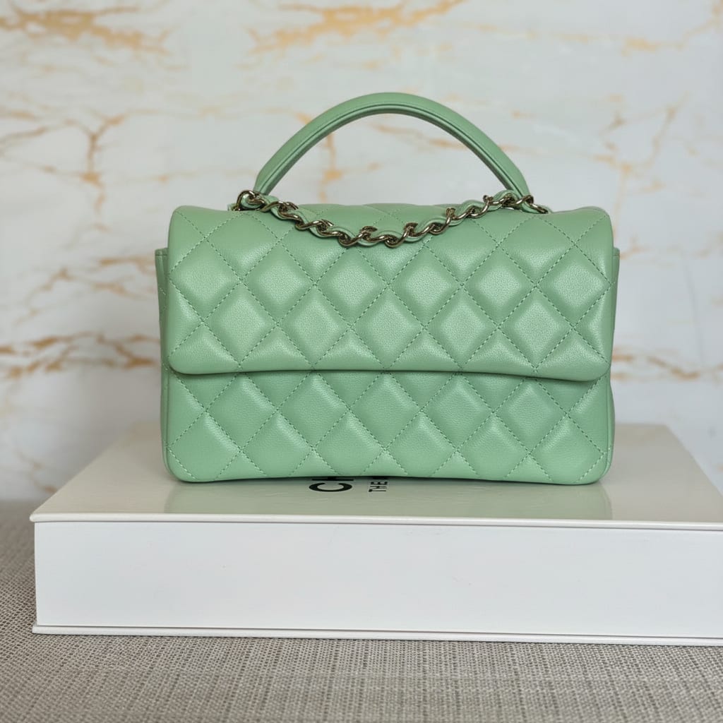 Leather Mini Bag with Top Handle & Flap Closure