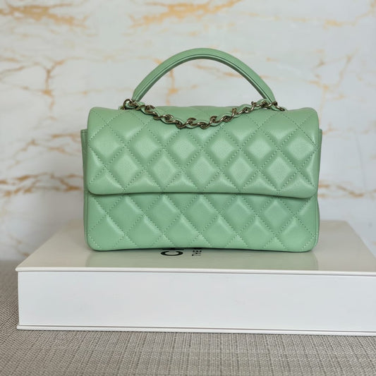 Leather Mini Bag with Top Handle & Flap Closure