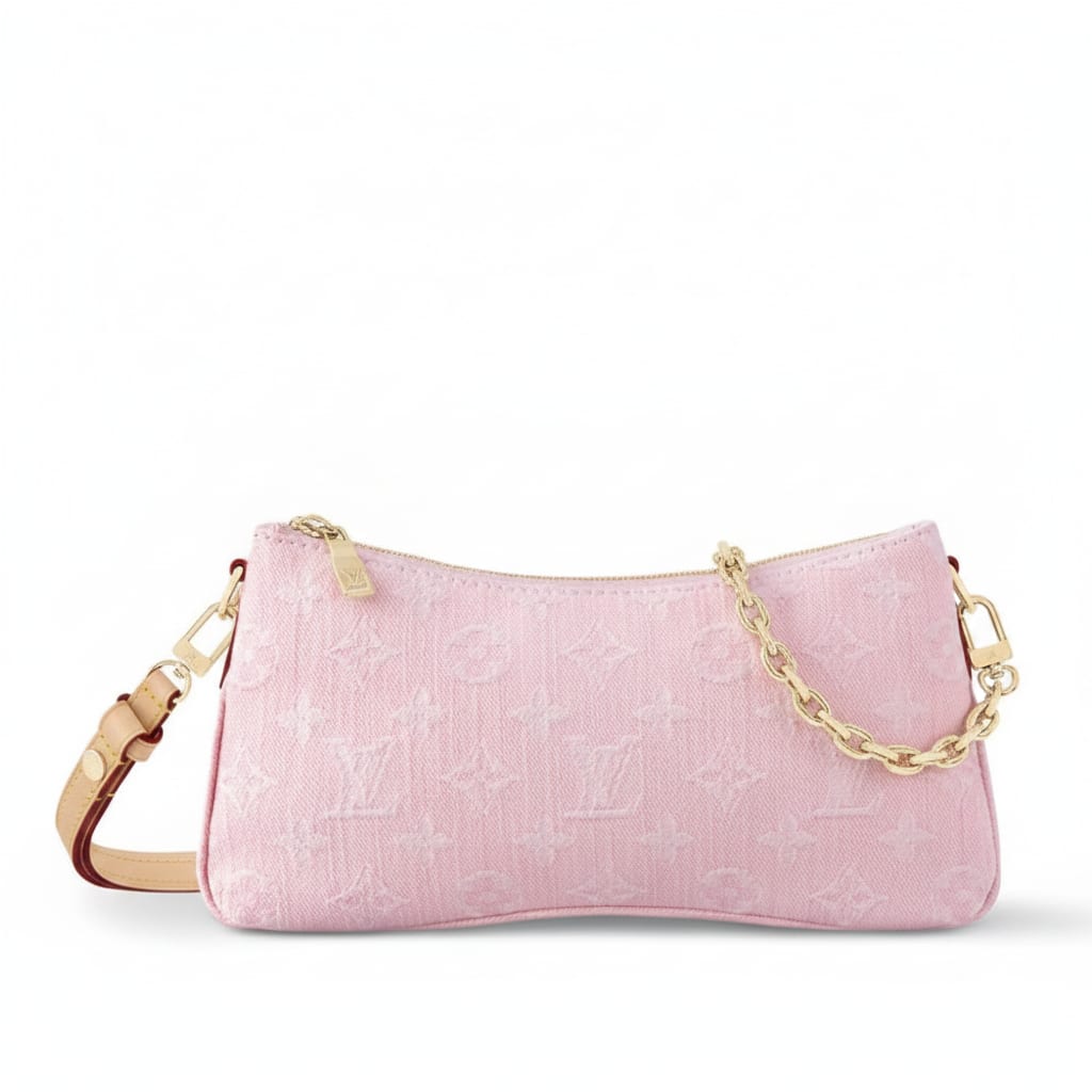 Patterned Denim Small Bag with Chain Strap - Washed Pink