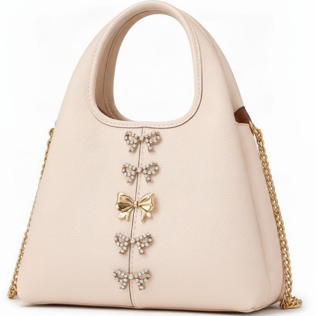 Soft Cream Tote Bag with Ribbon