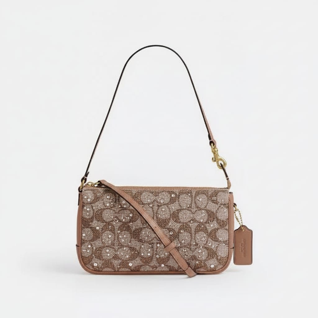 Elegant Jacquard Bag with Crystal Accents