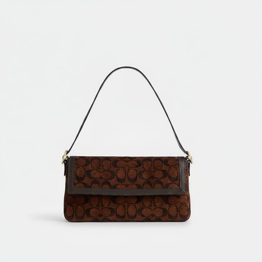 Small Flap Shoulder Bag - Chenille & Leather