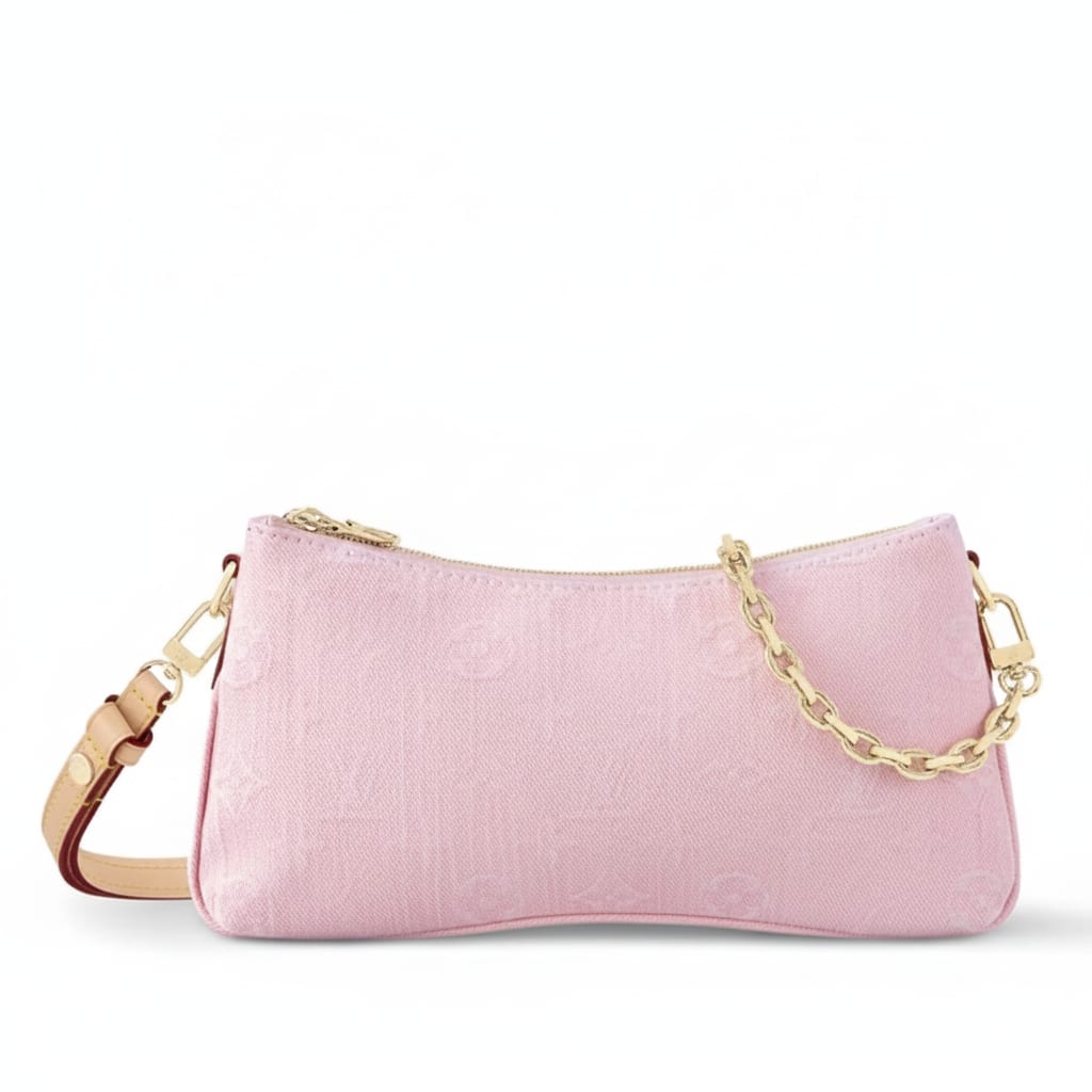 Washed Pink Denim Shoulder Bag with Chain Strap